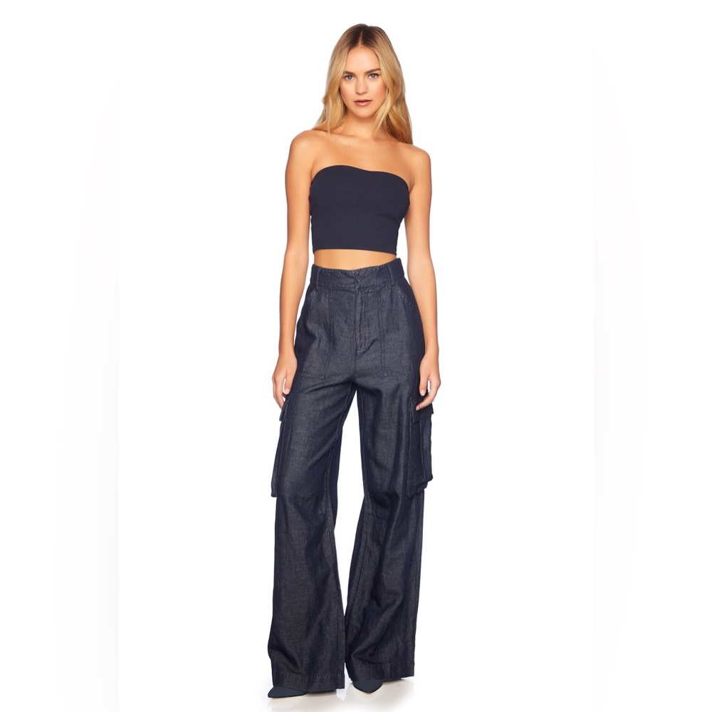 Susana Monaco dark denim linen cargo pant